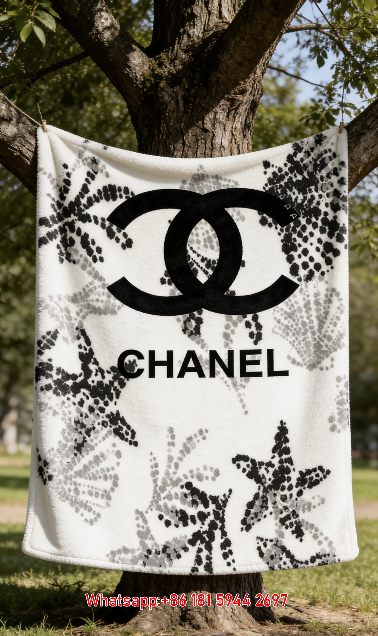 Monochrome Dot Pattern Botanical Chanel Double C Logo Flannel Sofa Throw Blanket IMG_6993
